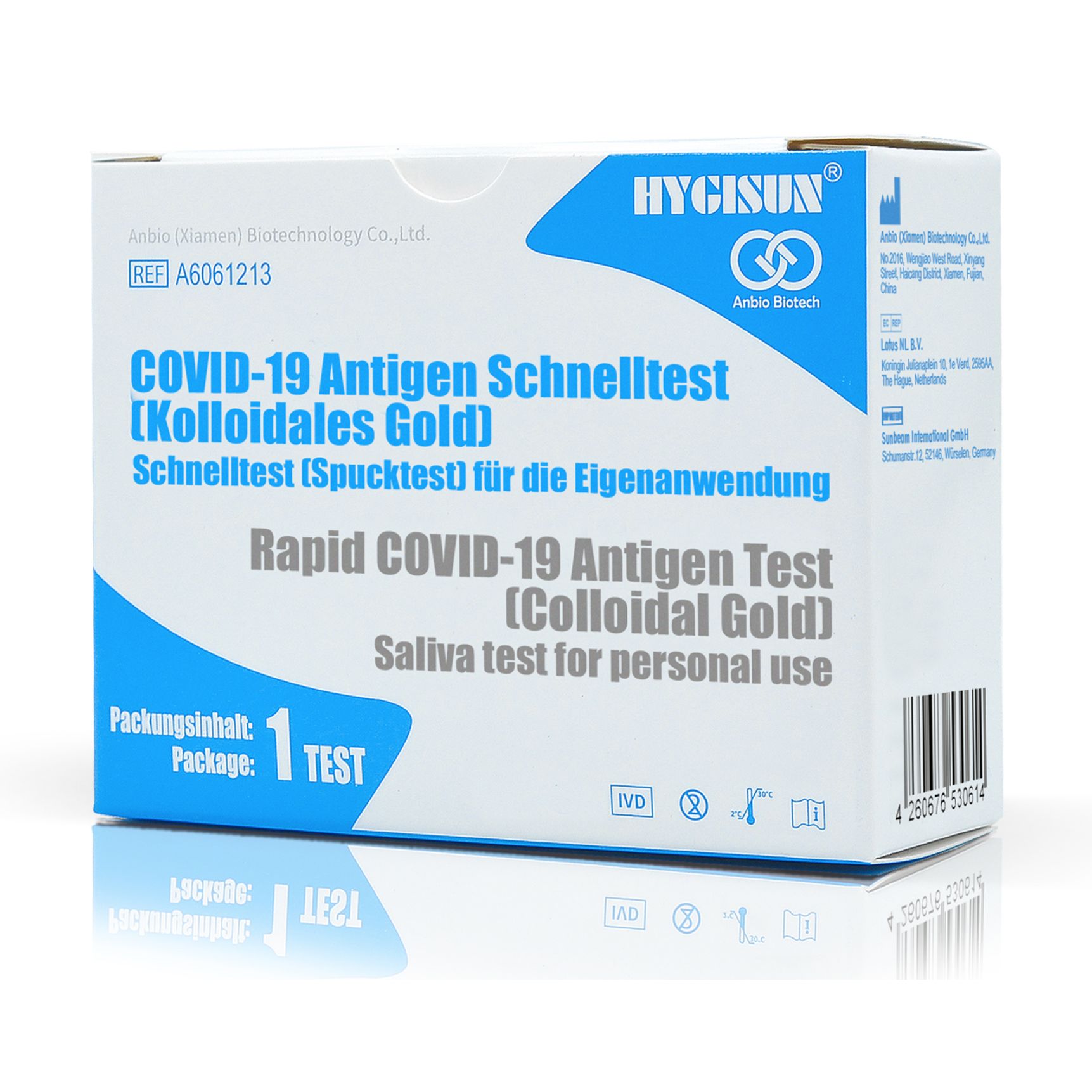 HYGISUN / Anbio Biotech Covid 19 Antigen-Schnelltest / Spucktest (Kolloidales Gold) (Laientest) (AT1332/21)