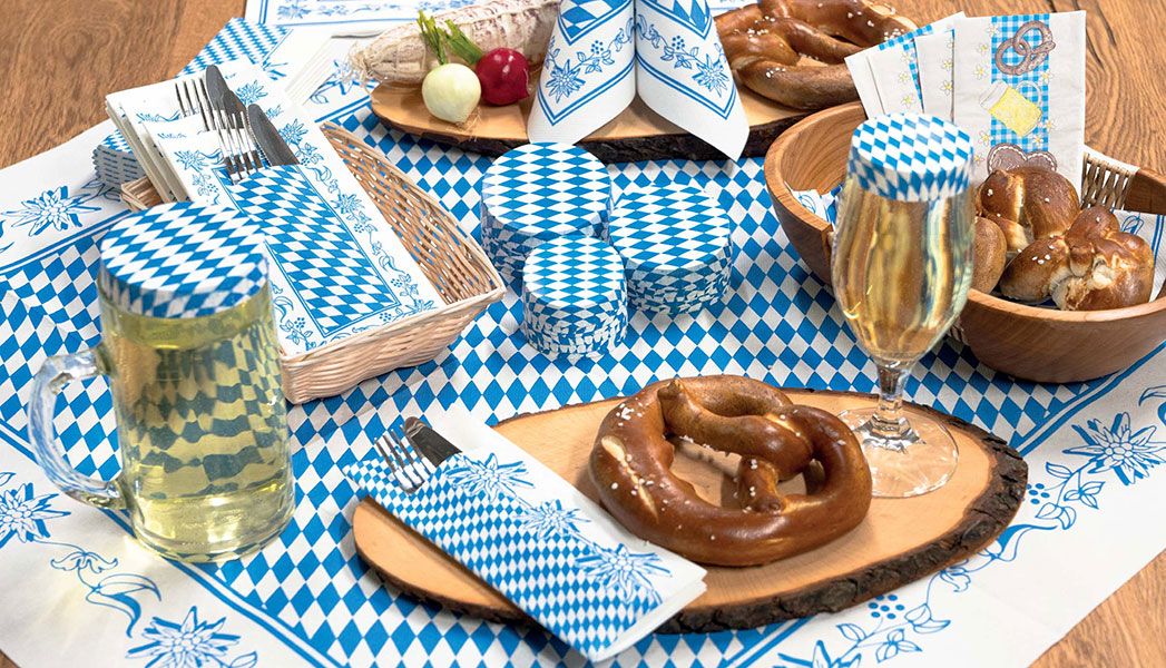 Mank Servietten und Tischwaren in Bayerischer Raute blau-weiß bei Gastroservietten