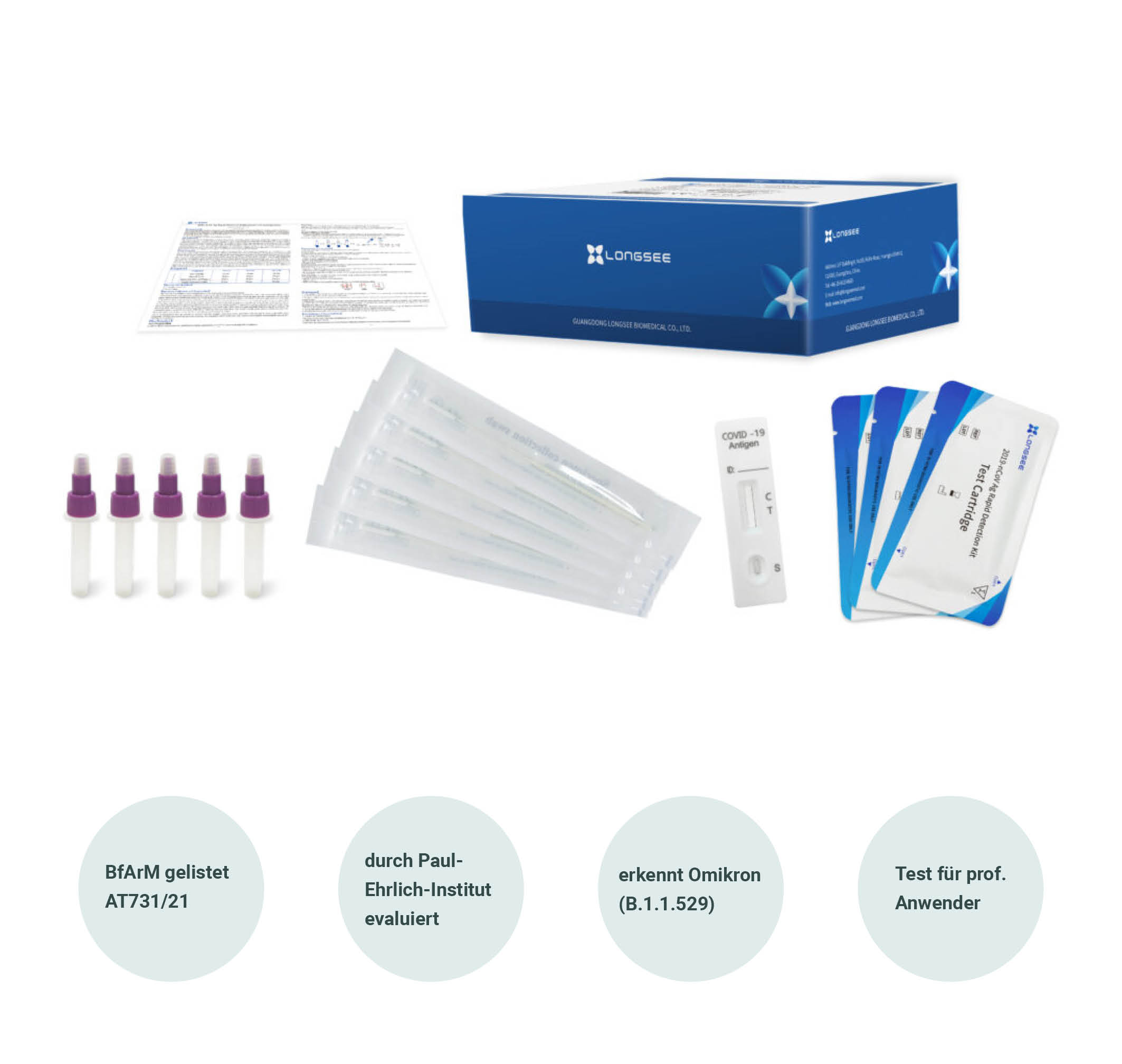 Longsee SARS-CoV-2 Antigen- Schnelltest,  (Nase-Rachen und Rachen) zur professionellen Anwendung, 25er Packung