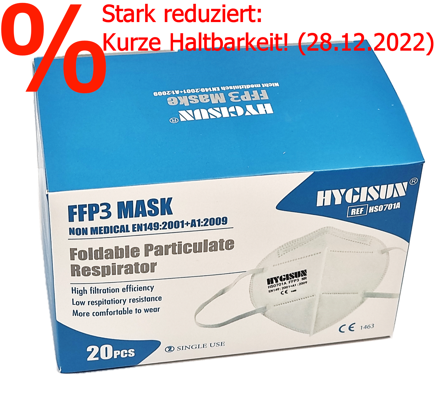 Hygisun FFP 3 Mundschutz-Maske - 20er Packung, ohne Ventil