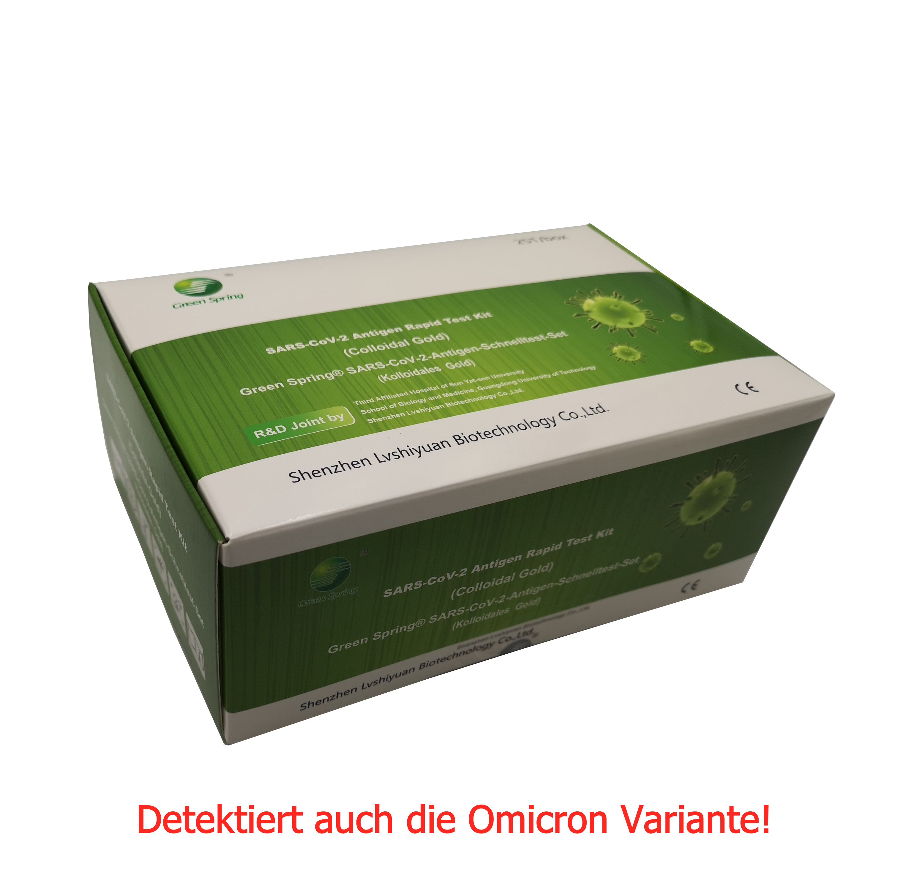 25er Packung Green Spring® SARS-CoV-2-Antigen-Schnelltest-Set (kolloidales Gold) 4 in 1 (Nase-Rachen, Nasal, Rachen, Lolli-Test)