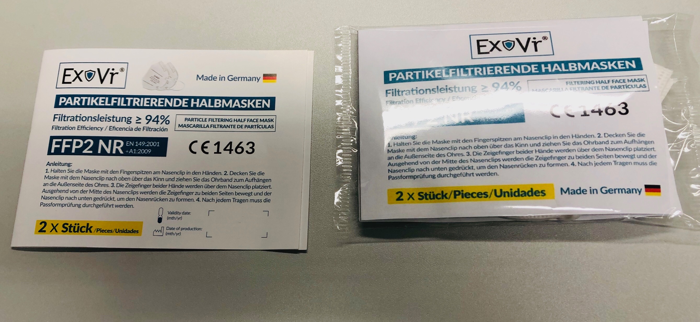 EXOVIR FFP2 Maske (Made In Germany- 4 lagig,  2er Packung