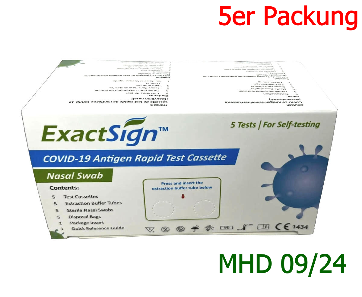 ExactSign ™ (AT1331/21 -->/Sienna) COVID-19 Antigen-Schnelltestkassette (vorderer Nasenabstrich) für Laien, 5er Packung